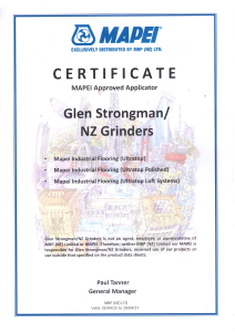 Glen Strongman Mapei Approved applicator certificate NZ Grinders