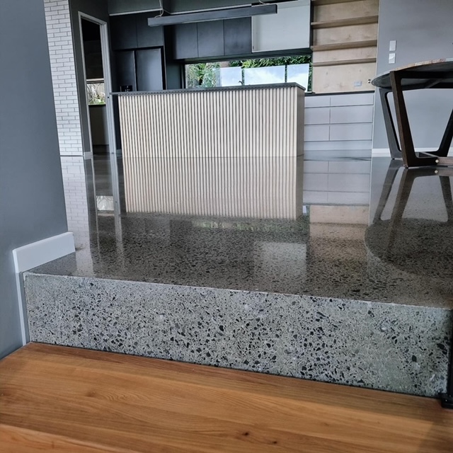 Eco Friendly Concrete Floor Polishing Polished Concrete Floors Prep   NZ Grinders Tauranga Polished Concrete Steps Full Exposure Of Aggregate Stone Mix 