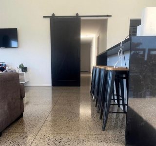 kitchen with polished concrete floor